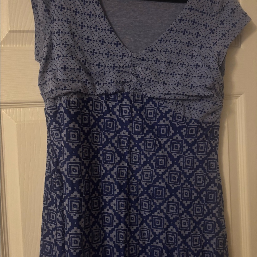 Athleta Large Blue Patterned V-Neck Mini Dress - Picture 4 of 4